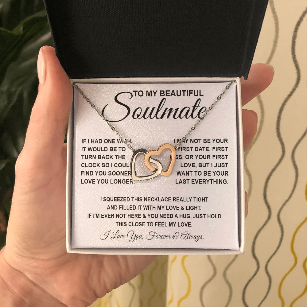 To My Beautiful Soulmate Necklace, Soulmate Jewelry For Women, Wife Necklace From Husband, Soulmate Gifts For Her, To My Future Wife Necklace Message Card and Necklace Gift Box Gift Box Styles on Birthday, Wedding, Anniversary, Valentine Interlocking Hear