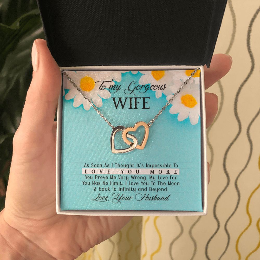 To My Gorgeous Wife Every Passing Second Gift Wife From Husband, Jewelry For Women, Jewelry For Wife, Love Knot Meaningful Necklace Message Card and Gift Box Styles on Birthday, Christmas, Anniversary Interlocking Heart