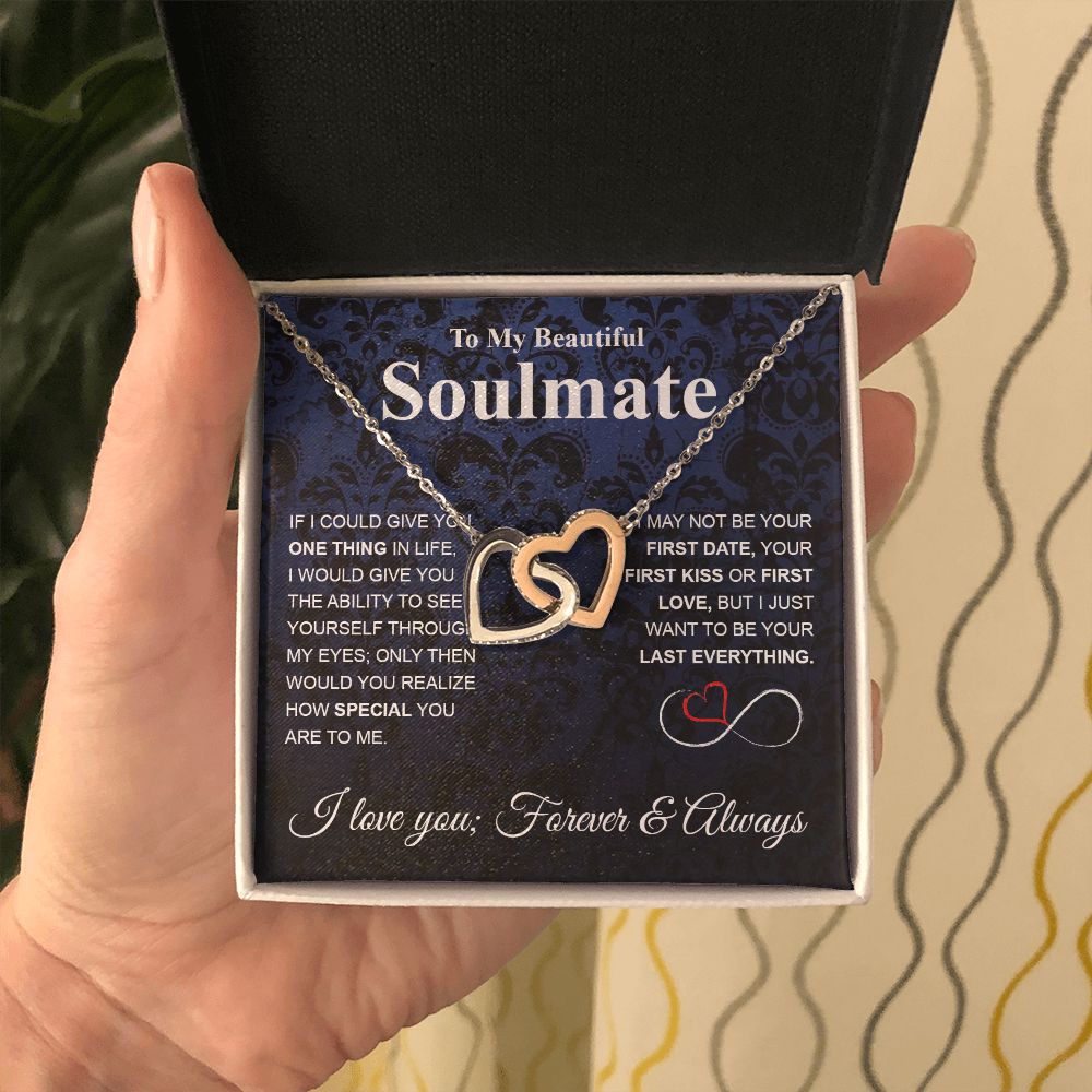 To My Beautiful Soulmate Necklace My Last Everything, Promise Necklace For Her, Fiance Gifts For Her, Wedding Gifts For Future Wife With Message Card Box LED, Soulmate Necklace For Women, To My Wife Necklace Interlocking Heart