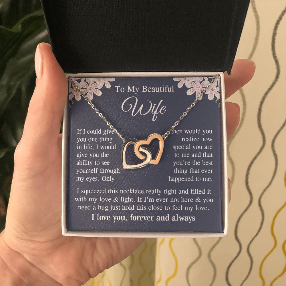 Wife Necklace Gift for Her, Soulmate Jewelry, Necklace for Future Wife, Wedding Anniversary Jewelry for Wife Necklace Gifts from Husband - Soulmate Gift Necklace with Message Card and Gift Box Interlocking Heart
