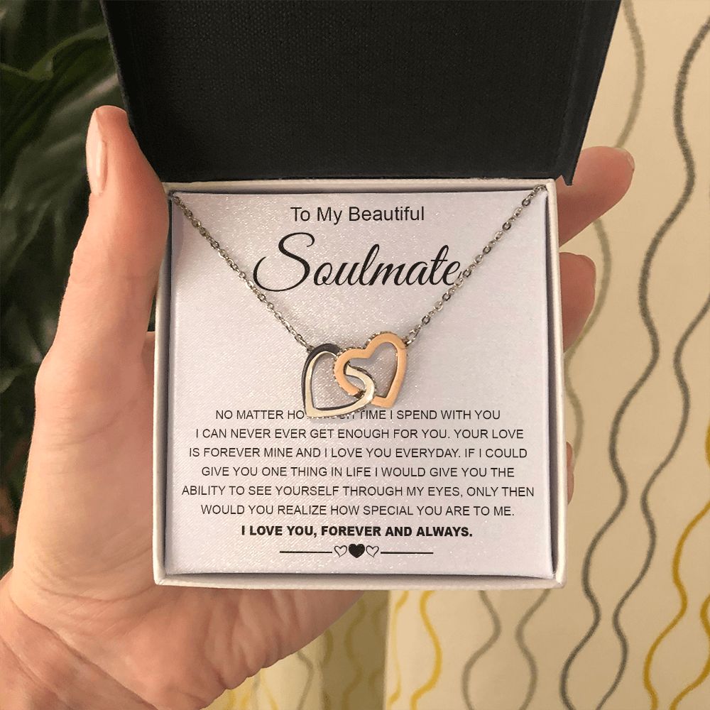 To My Beautiful Soulmate Necklace Valentine Gifts for Wife Gifts from Husband, Wife Anniversary Gifts, Gifts for Wife, Message Card and Necklace Gift Box Gift Box Styles on Birthday, Wedding, Anniversary, Valentine Interlocking Heart