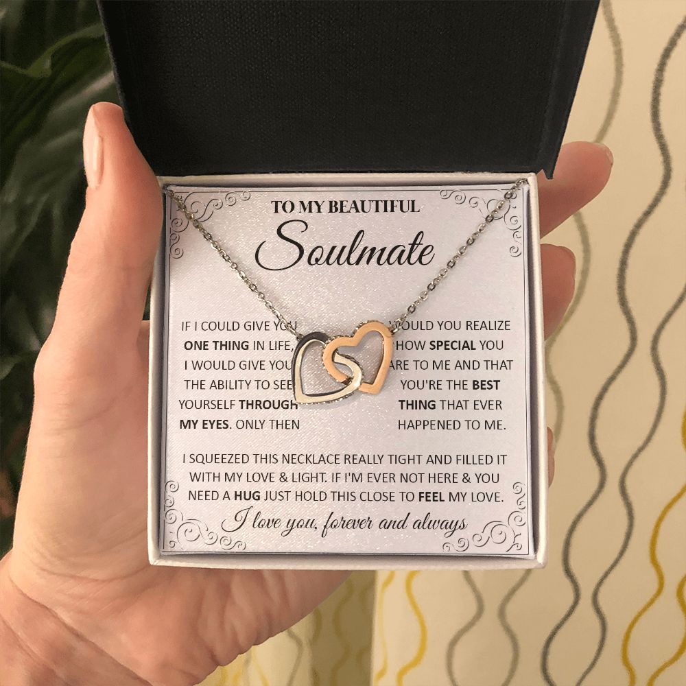 Couples Gifts, To My Beautiful Soulmate Necklace From Husband, Wedding Anniversary For Wife From Husband, Wife Wedding From Husband, To My Wife, Necklace Custom Name Message Card and Gift Box Styles on Birthday, Christmas, Wedding, Anniversary Interlockin