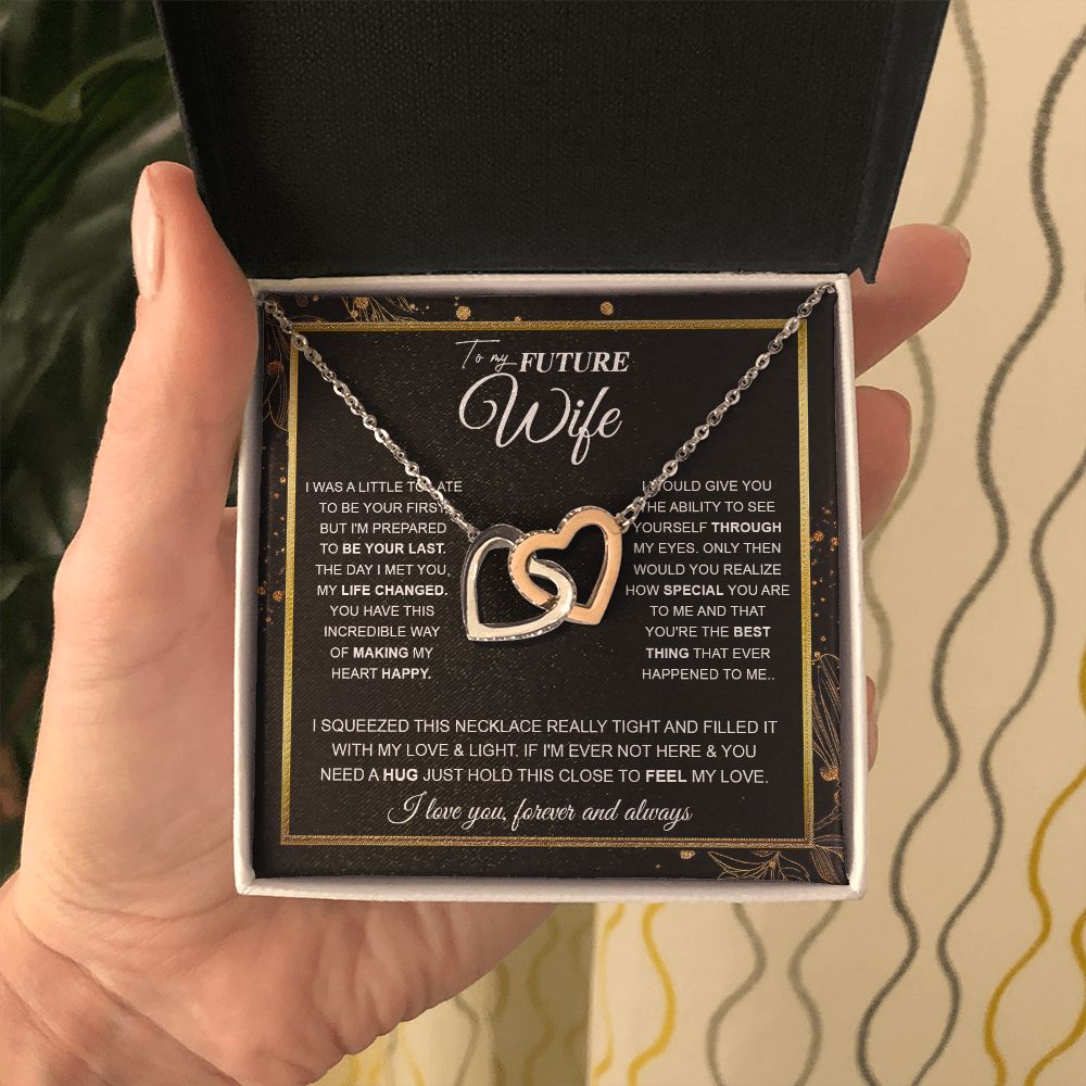 to My Future Wife Necklace Future Wife Gifts, Promise Necklace For Her, Fiance Gifts For Her, Valentine Birthday Gifts For Future Wife With Message Card Box LED, Soulmate Necklace For Women, To My Wife Necklace Interlocking Heart