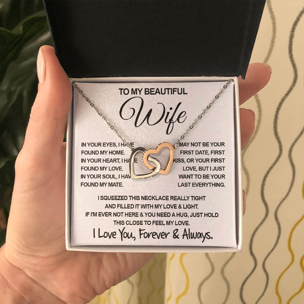 To My Beautiful Wife Necklace, Soulmate Jewelry For Women, Wife Necklace From Husband, Soulmate Birthday Gifts Necklace For Wife, Soulmate Gifts For Her, To My Future Wife Necklace Soulmate Interlocking Heart