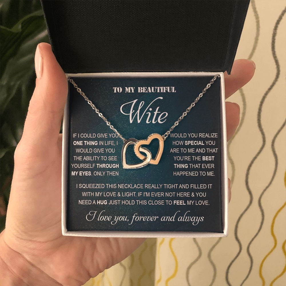 Personalized Valentine Gift For Wife, To My Wife Necklace For Women, Soulmate Necklace, To My Wife Necklace From Husband, Necklace Custom Name Message Card and Gift Box Styles on Birthday, Christmas, Wedding, Anniversary Interlocking Heart