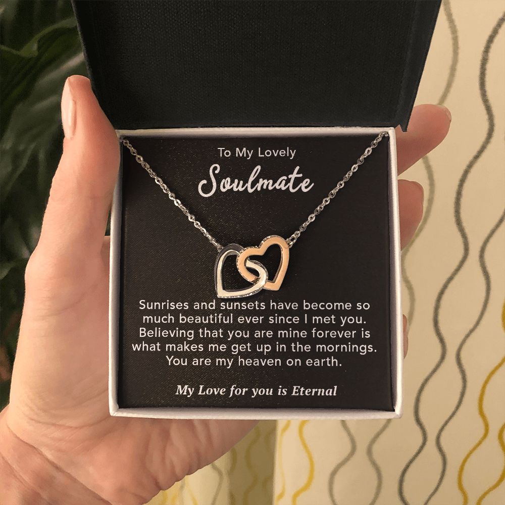 To My Lovely Soulmate Necklace Gift From Husband To My Badass Wife Pendant Valentine Jewelry with Message Card and Gift Box. Gift for Wife. Necklace Gift Set for Wife Necklace Gifts Box Gift Box Styles Interlocking Heart