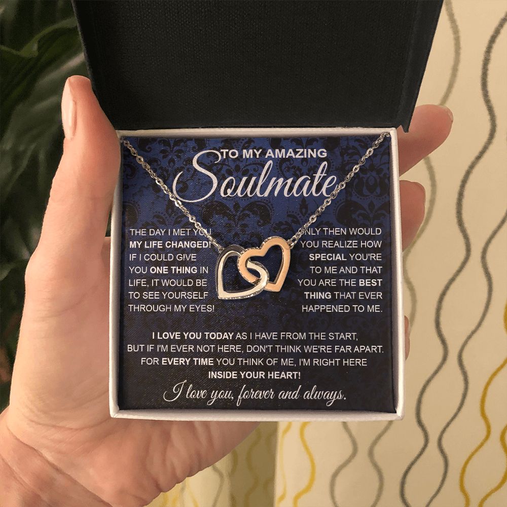 to My Soulmate Necklace, Soulmate Jewelry for Women, Wife Gifts from Husband, Anniversary Necklace for Wife Soulmate Gifts Future Wife Necklace Message Card and Gift Box Styles on Birthday, Wedding, Anniversary, Valentine Interlocking Heart