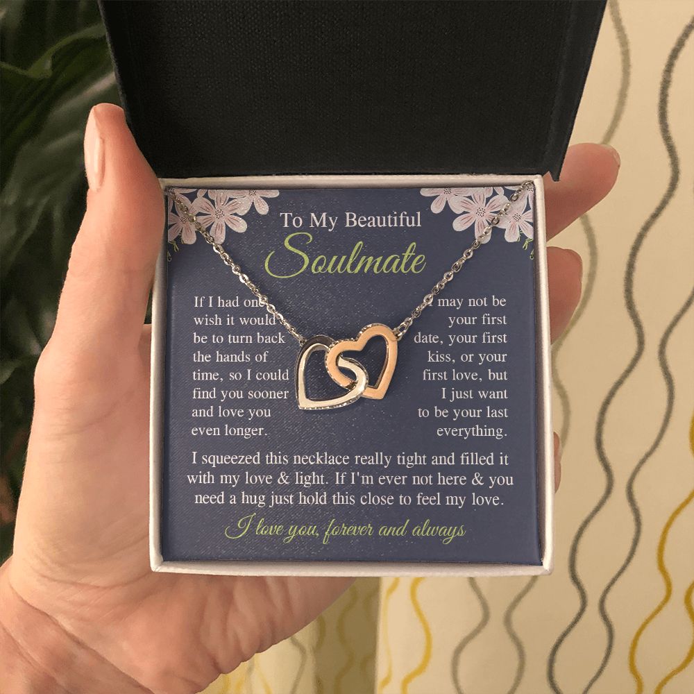Soulmate Necklace Gift for Her, Soulmate Jewelry, Necklace for Future Soulmate, Valentine Anniversary Jewelry for Wife Necklace Gifts from Husband - Soulmate Gift Necklace with Message Card and Gift Box Interlocking Heart