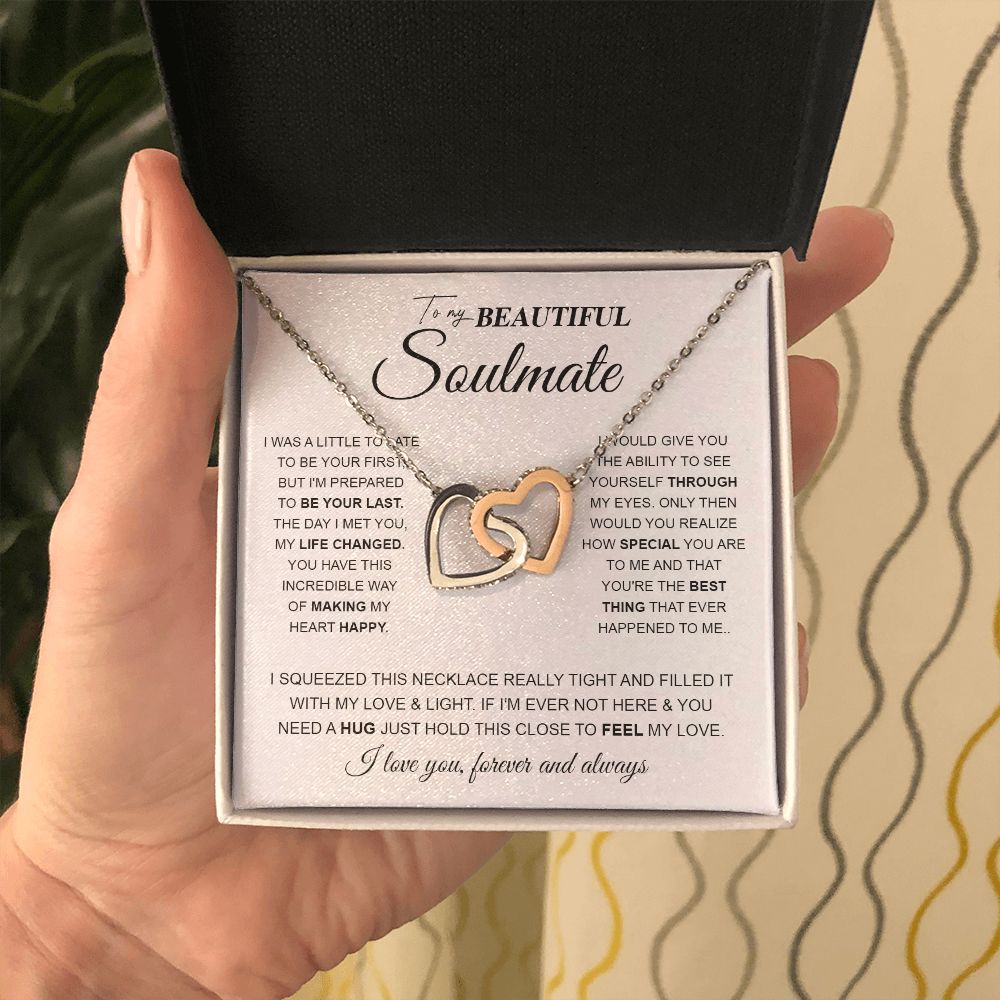 to My Beautiful Soulmate Necklace Future Wife Gifts, Promise Necklace For Her, Fiance Gifts For Her, Wedding Birthday Gifts For Future Wife With Message Card Box LED, Soulmate Necklace For Women, To My Wife Necklace Interlocking Heart