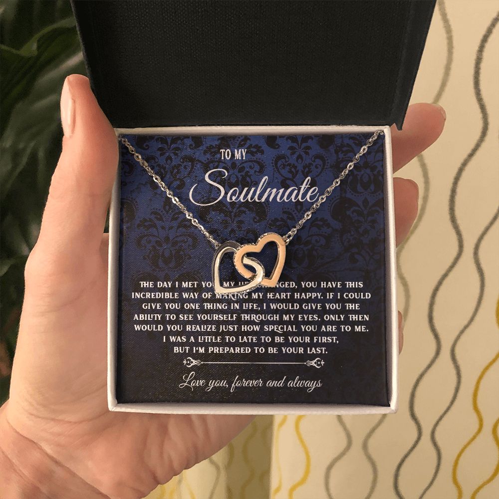 To My Soulmate Necklace Gift, Necklaces For Wife from Husband, Soulmate Necklace to My Beautiful Wife, Necklace For Soulmate with Message Card and Necklace Gift Box Gift Box Styles on Birthday, Christmas, Wedding, Anniversary, Valentine Interlocking Heart