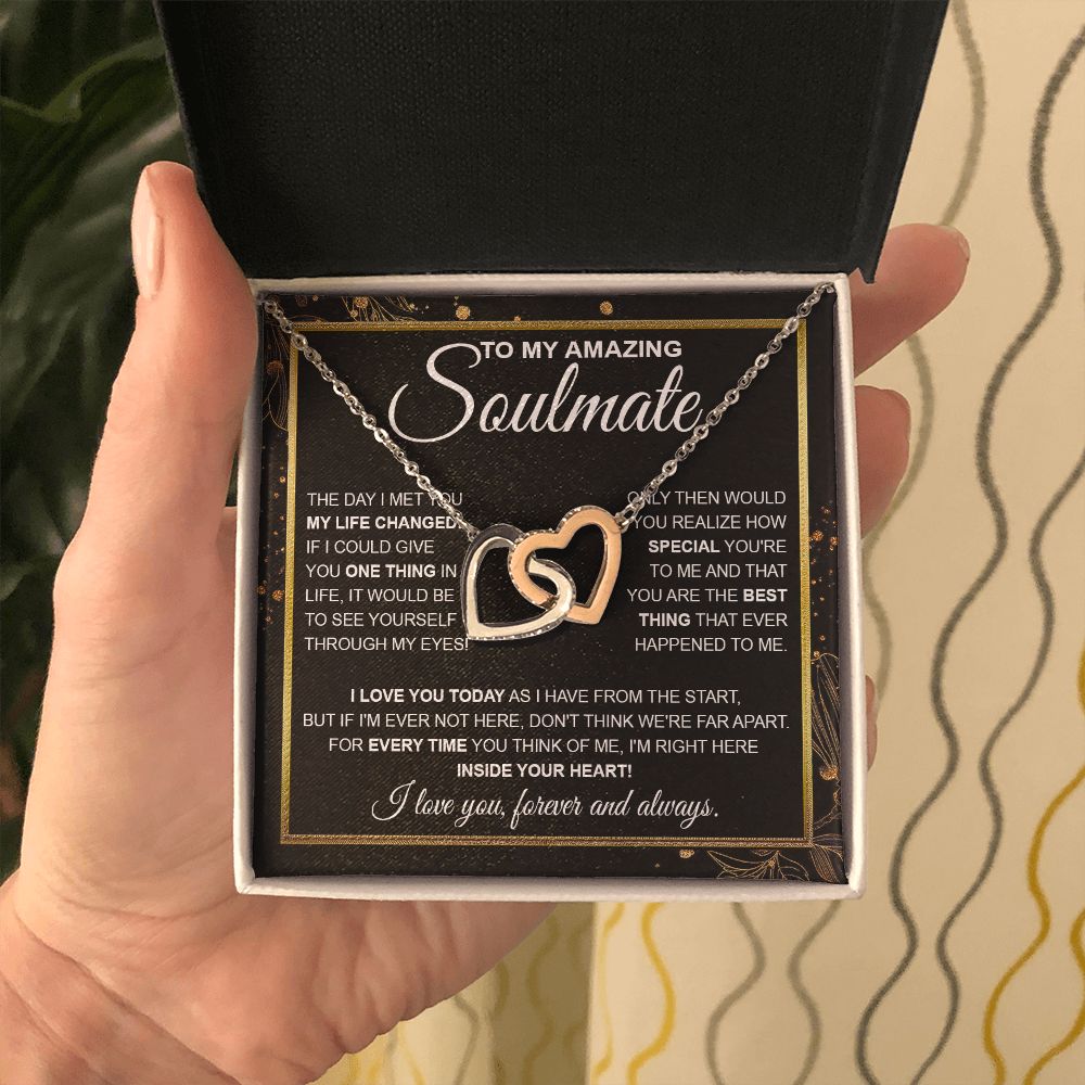 To My Amazing Solmate Necklace Gift From Husband To My Badass Wife Pendant Valentine Jewelry with Message Card and Gift Box. Gift for Wife. Necklace Gift Set for Wife Necklace Gifts Box Gift Box Styles Interlocking Heart