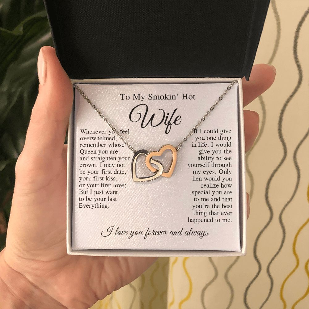 To My Beautiful Wife Necklace, Wedding Anniversary Jewelry for Women, Anniversary Gifts For Wife From Husband To My Wife Necklace Message Card and Necklace Gift Box Gift Box Styles on Birthday, Wedding, Anniversary, Valentine Interlocking Heart