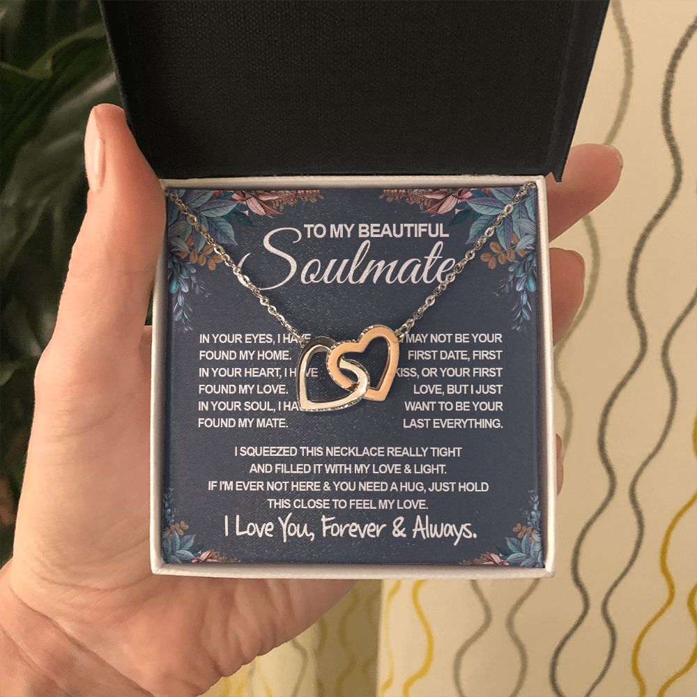 To My Beautiful Soulmate Necklace, Soulmate Jewelry For Women, Wife Necklace From Husband, Wife Wedding Gifts Necklace For Wife, Soulmate Gifts For Her, To My Future Wife Necklace Soulmate Interlocking Heart