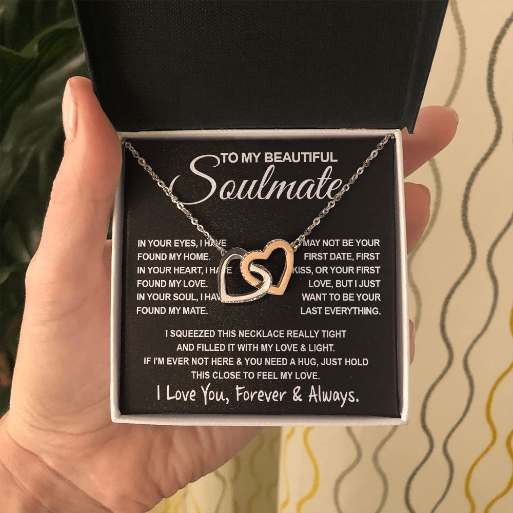 To My Beautiful Soulmate Necklace, Soulmate Jewelry For Women, Wife Necklace From Husband, Wife Valentine Gifts Necklace For Wife, Soulmate Gifts For Her, To My Future Wife Necklace Soulmate Interlocking Heart