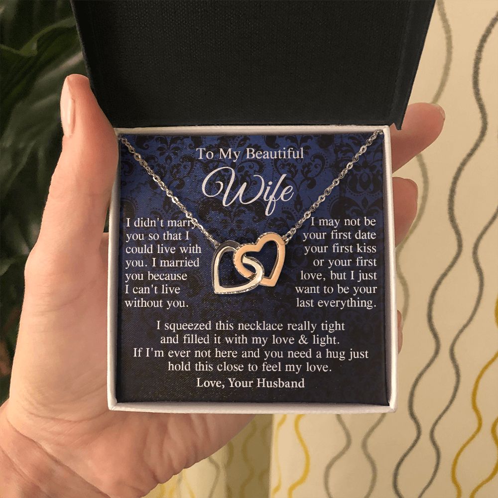 Wife Necklace Gift From Husband, Anniversary Romantic Gifts for Wife from Husband, Wife Valentine Gifts Message Card and Necklace Gifts Box Gift Box Styles on Birthday, Wedding, Anniversary, Valentine Interlocking Heart