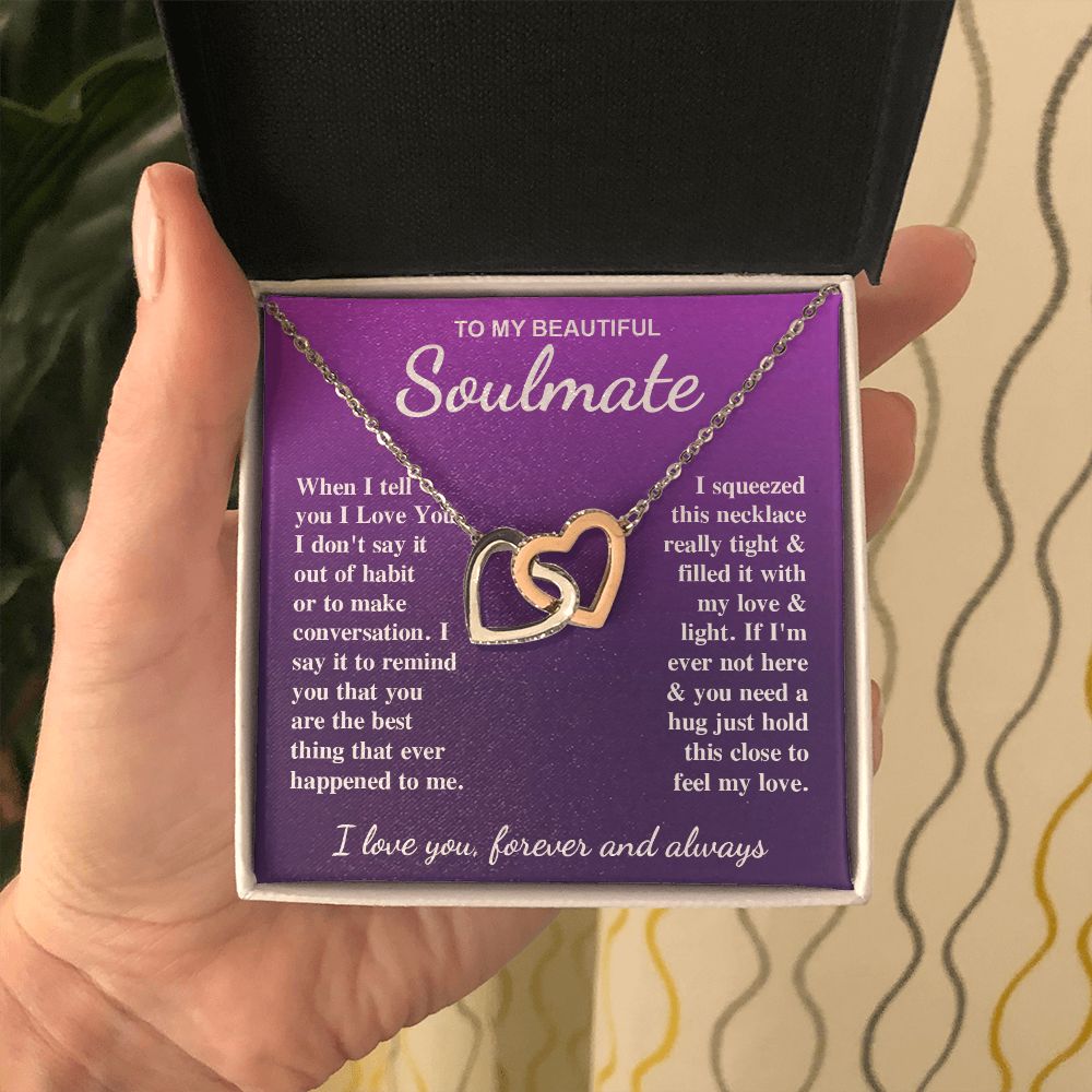 To My Beautiful Soulmate Necklace Gift for Her, Soulmate for Wife Birthday Gifts from Husband, Valentine for Women, Soulmate Gifts, Message Card and Necklace Gifts Box Gift Box Styles on Birthday, Wedding, Anniversary, Valentine Interlocking Heart