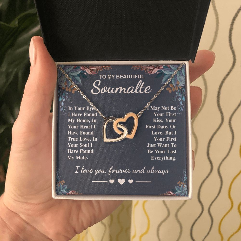 To My Beautiful Soulmate Necklace Gift, Soulmate for Wife Valentine Gifts from Husband, Birthday for Women, Soulmate Gifts, Message Card and Necklace Gifts Box Gift Box Styles on Birthday, Wedding, Anniversary, Valentine Interlocking Heart