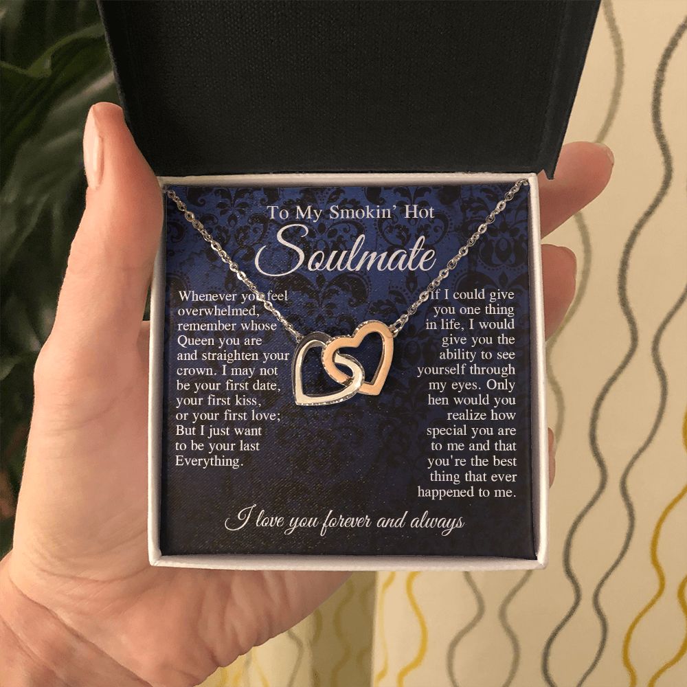 To My Smokin Hot Soulmate Necklace, Valentine Anniversary Jewelry Gift for Women, Anniversary Gifts For Wife From Husband To My Wife Necklace Message Card and Necklace Gift Box Gift Box Styles on Birthday, Wedding, Anniversary, Valentine Interlocking Hear