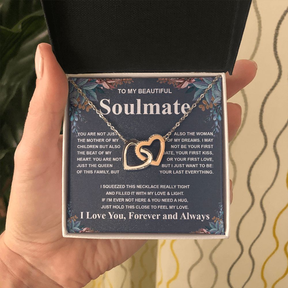 Gifts For Soulmate Birthday Gifts From Husband Necklace Valentines Days, Necklace for Future Soulmate, Birthday Wedding Jewelry for Wife Necklace Gifts from Husband - Soulmate Gift Necklace with Message Card and Gift Box Interlocking Heart