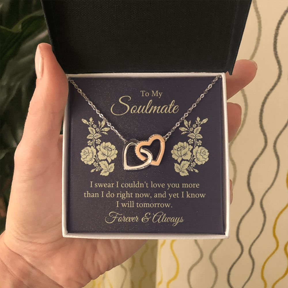 To My Soulmate Necklace for her Jewelry For Her Couples Gifts Necklaces For Soul Mate Christmas Jewelry, Forever & Always, Love Knot Meaningful Necklace Message Card and Gift Box Styles on Birthday, Christmas, Anniversary Interlocking Heart