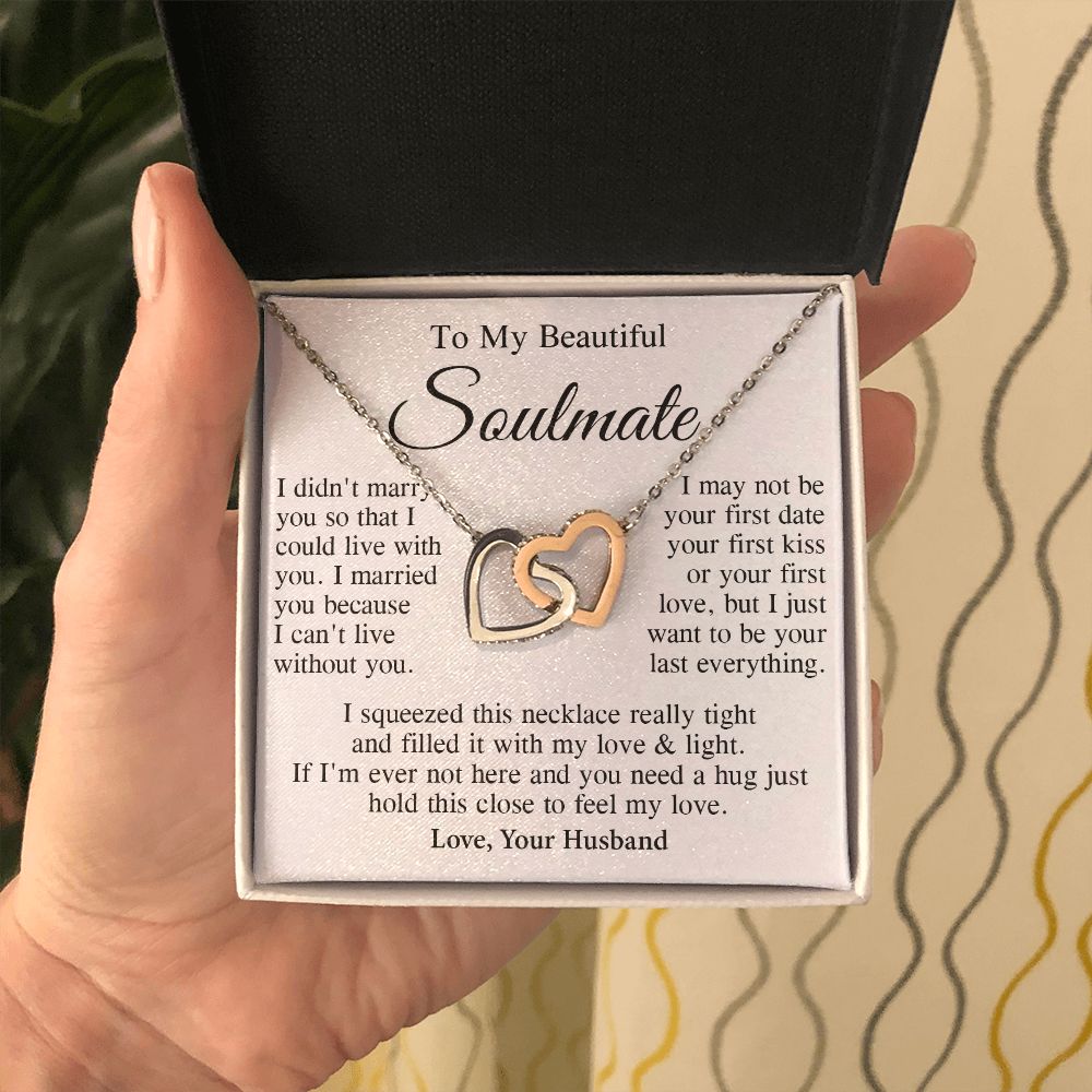 Soulmate Necklace Gift From Husband, Wedding Anniversary Romantic Gifts for Wife from Husband, Soulmate Birthday Gifts Message Card and Necklace Gifts Box Gift Box Styles on Birthday, Wedding, Anniversary, Valentine Interlocking Heart