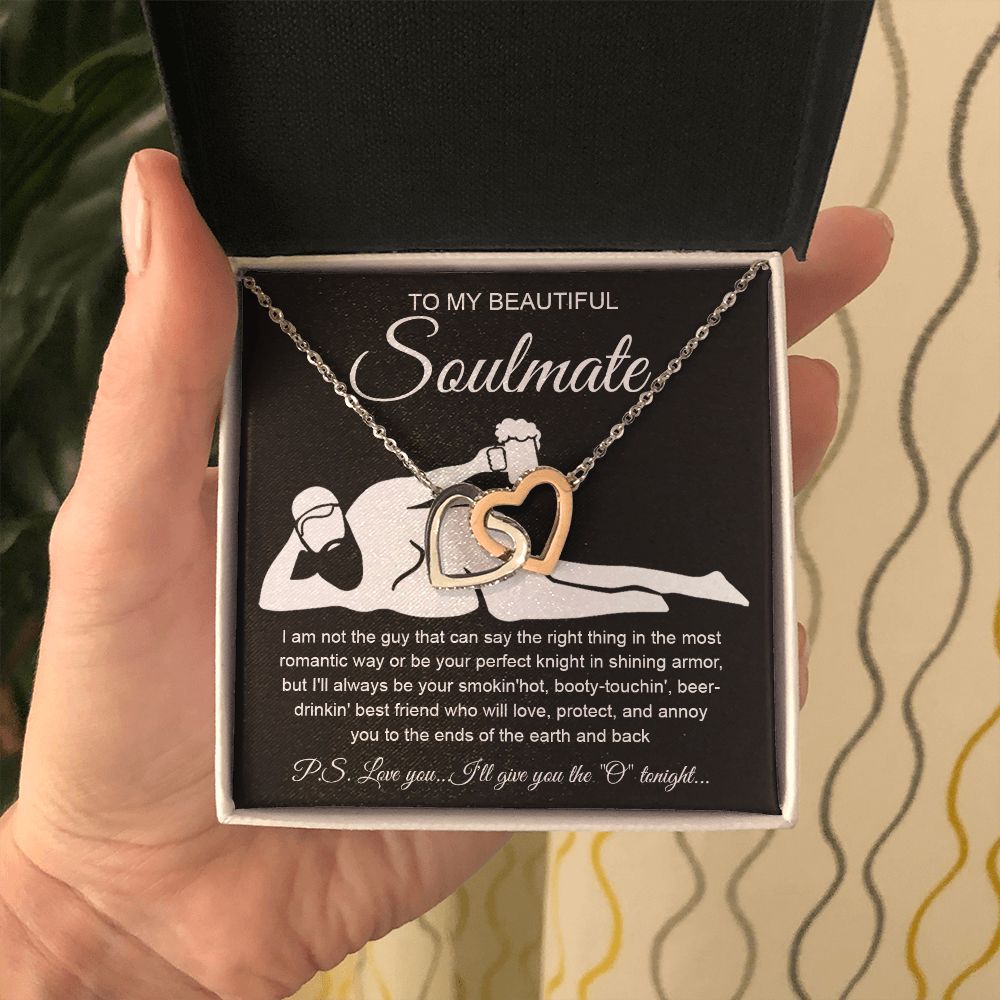 To My Beautiful Soulmate Necklace For Women, Funny Gifts For Girlfriend,Valentine Christmas Presents For Girlfriend, Best Birthday Meaningful Gift Ideas For Wife, Women Romantic Jewelry For Her Anniversary Message Card and Gift Box Styles Interlocking Hea