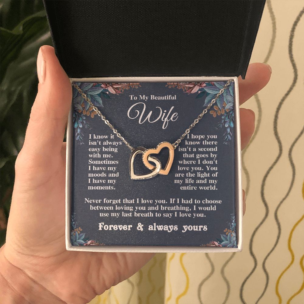 Valentine Gifts for Wife Necklace from Husband, Gifts for Wife from Husband, Birthday Gifts for Her Gifts Soulmate Message Card and Necklace Gift Box Gift Box Styles on Birthday, Wedding, Anniversary, Valentine Interlocking Heart