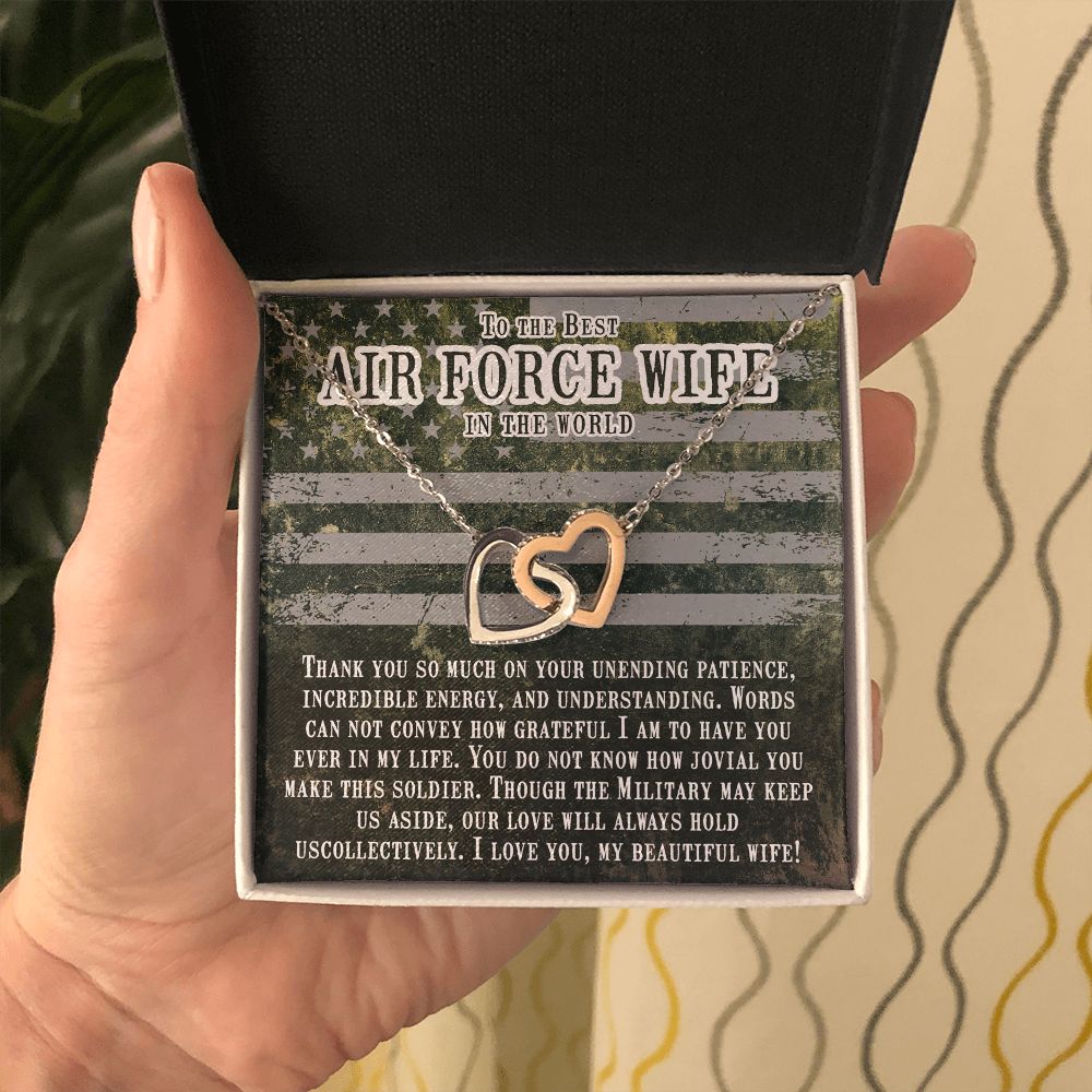 Couples Gifts, Air Force Wife Necklace Gifts From Husband, Wedding Anniversary Jewelry For Wife From Husband, Wife Birthday From Husband, To My Beautiful Wife Girlfriend Message Card and Gift Box styles On Birthday, Christmas, Anniversary  Interlocking He