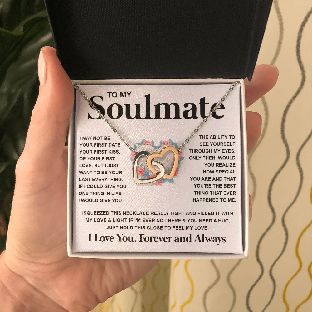 Couples Gifts Necklace To My Soulmate Necklace Valentine Christmas Jewelry Romantic Gifts For My Wife Pendant Jewelry with Message Card and Box Necklaces for Women Valentines Day Happy Anniversary Wedding Present Interlocking Heart