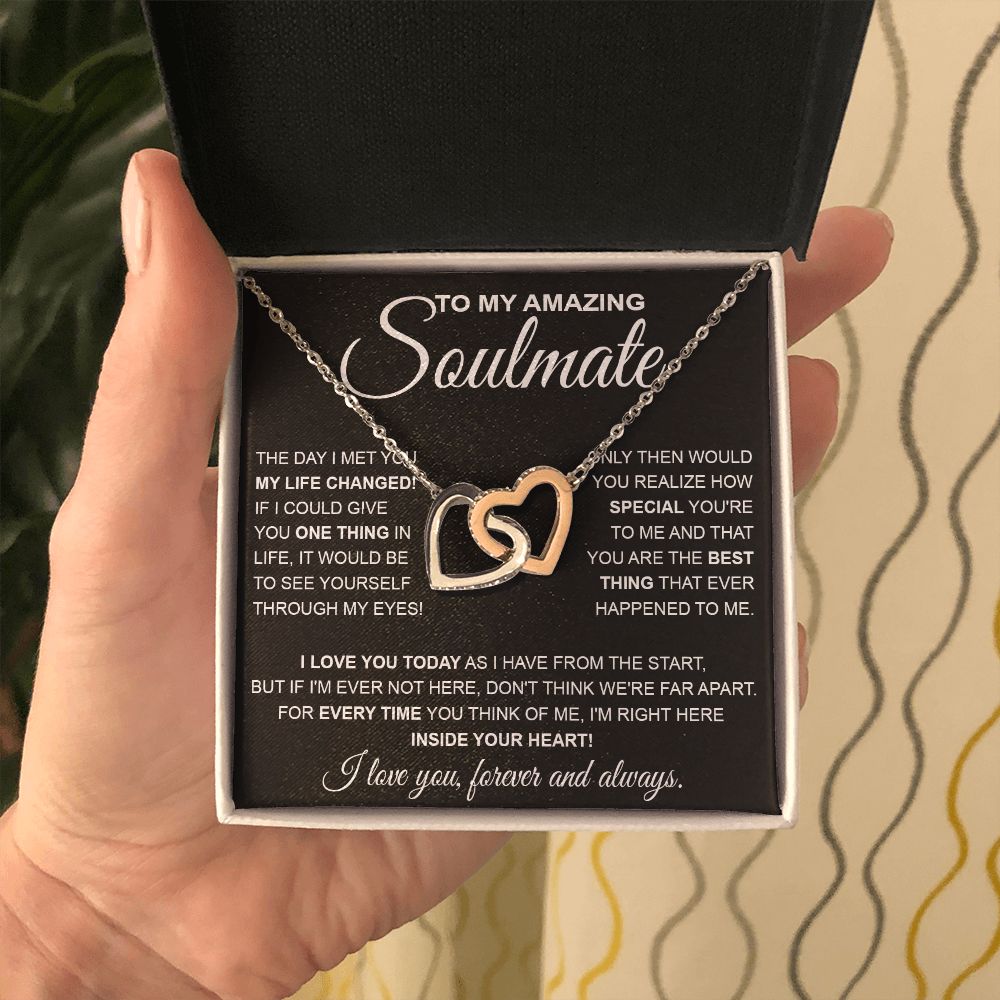 to My Soulmate Necklace, Soulmate Jewelry for Women, Wife Gifts from Husband , Necklace for Wife Soulmate Gifts Future Wife Necklace Message Card and Gift Box Styles on Birthday, Wedding, Anniversary, Valentine Interlocking Heart