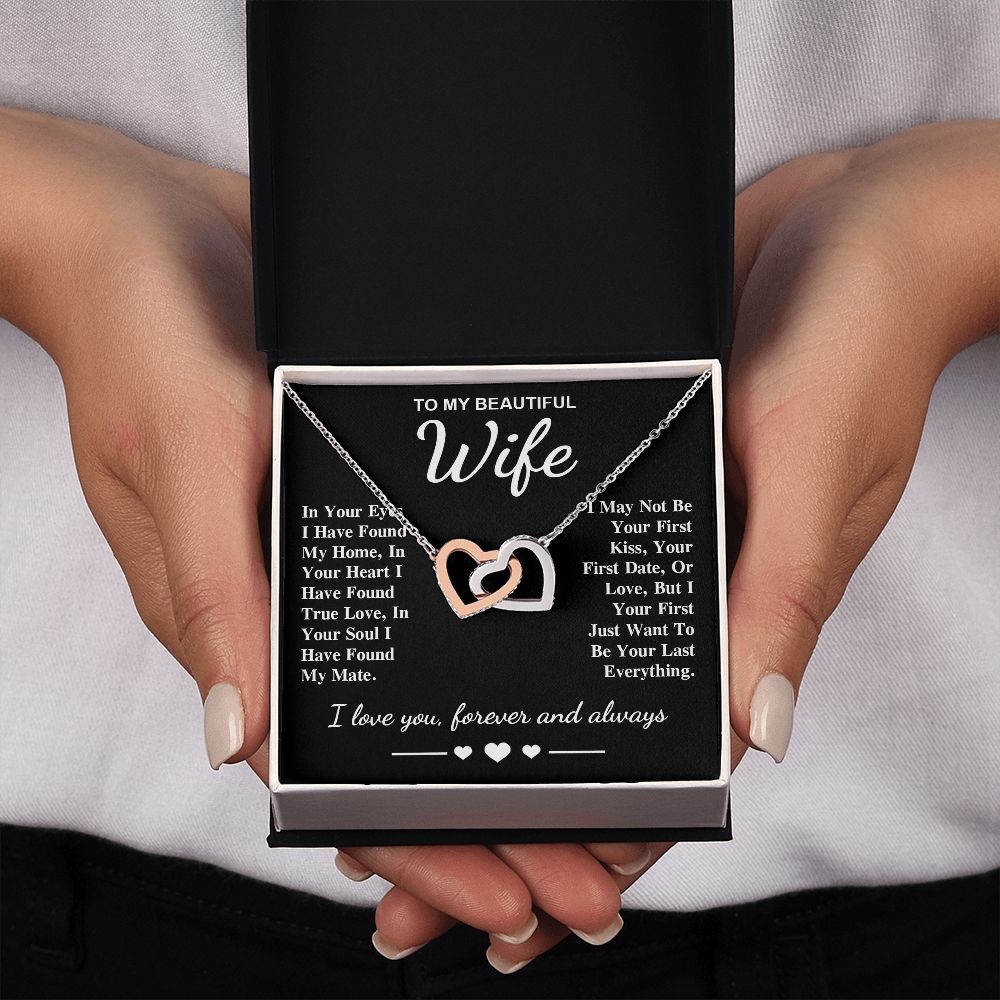 To My Beautiful Wife Necklace Gifts, Soulmate for Wife Birthday Gifts from Husband, Valentine for Women, Soulmate Gifts, Message Card and Necklace Gifts Box Gift Box Styles on Birthday, Wedding, Anniversary, Valentine Interlocking Heart