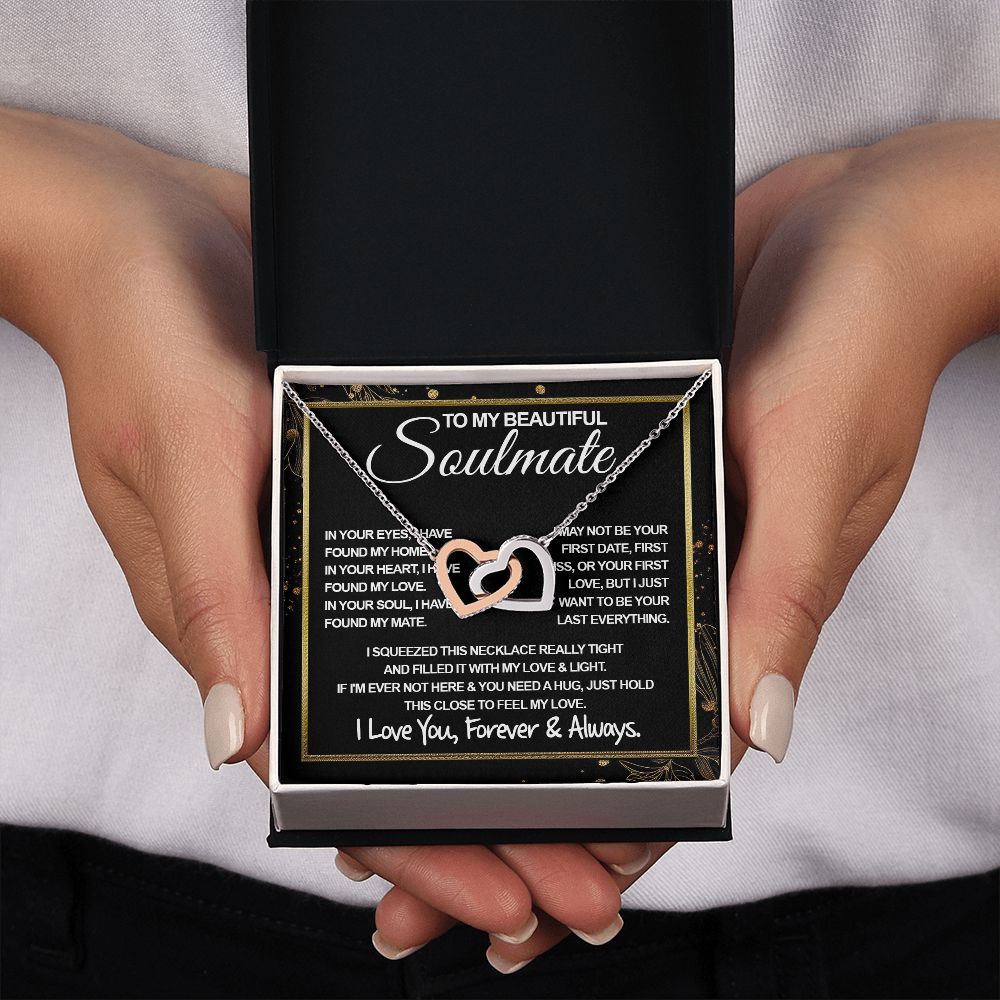 To My Beautiful Soulmate Necklace, Soulmate Jewelry For Women, Wife Necklace From Husband, Wife Gifts Necklace For Wife, Soulmate Gifts For Her, To My Future Wife Necklace Soulmate Interlocking Heart
