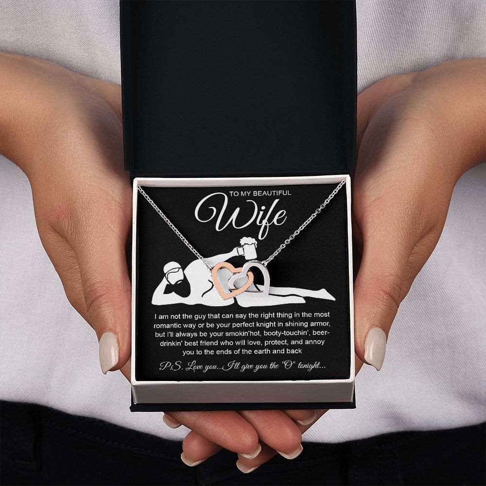 To My Beautiful Wife Necklace For Women, Funny Gifts For Girlfriend,Valentine Christmas Presents For Girlfriend, Best Birthday Meaningful Gift Ideas For Wife, Women Romantic Jewelry For Her Anniversary Message Card and Gift Box Styles Interlocking Heart