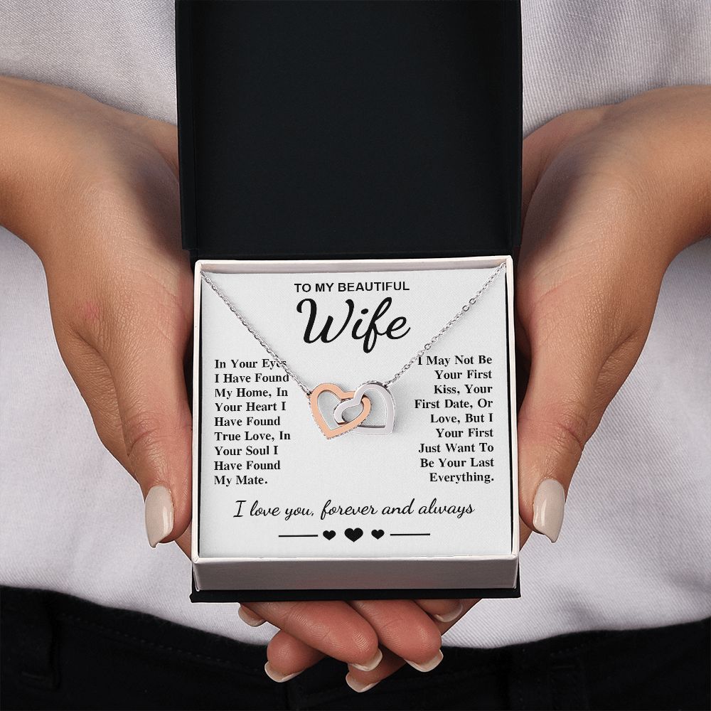 To My Beautiful Wife Necklace Gift, Soulmate for Wife Birthday Gifts from Husband, Anniversary for Women, Soulmate Gifts, Message Card and Necklace Gifts Box Gift Box Styles on Birthday, Wedding, Anniversary, Valentine Interlocking Heart