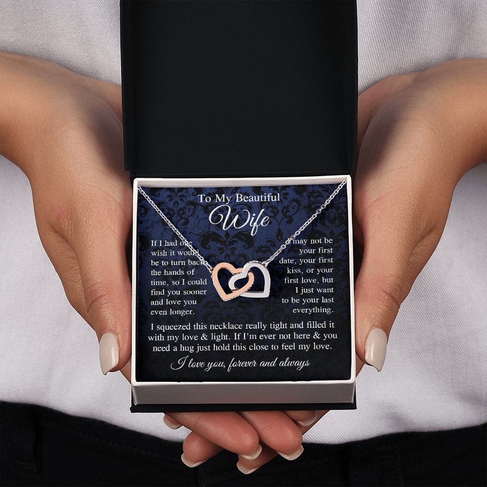 Wife Necklace Gift for Her, Soulmate Jewelry, Necklace for Future Soulmate, Valentine Anniversary Jewelry for Wife Necklace Gift from Husband - Soulmate Gift Necklace with Message Card and Gift Box Interlocking Heart
