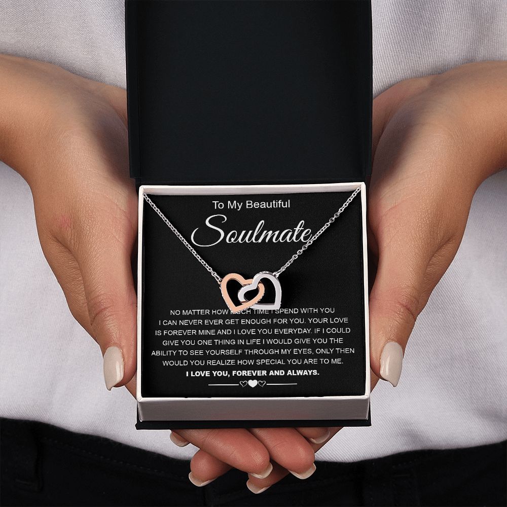 To My Beautiful Soulmate Necklace Birthday Gifts for Wife Gifts from Husband, Wife Valentine Gifts, Gifts for Wife, Message Card and Necklace Gift Box Gift Box Styles on Birthday, Wedding, Anniversary, Valentine Interlocking Heart