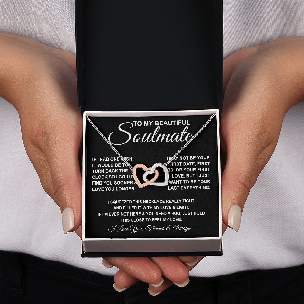 To My Beautiful Soulmate Necklace, Soulmate Jewelry For Women, Wife Necklace From Husband, Soulmate Gift For Her, To My Future Wife Necklace Message Card and Necklace Gift Box Gift Box Styles on Birthday, Wedding, Anniversary, Valentine Interlocking Heart
