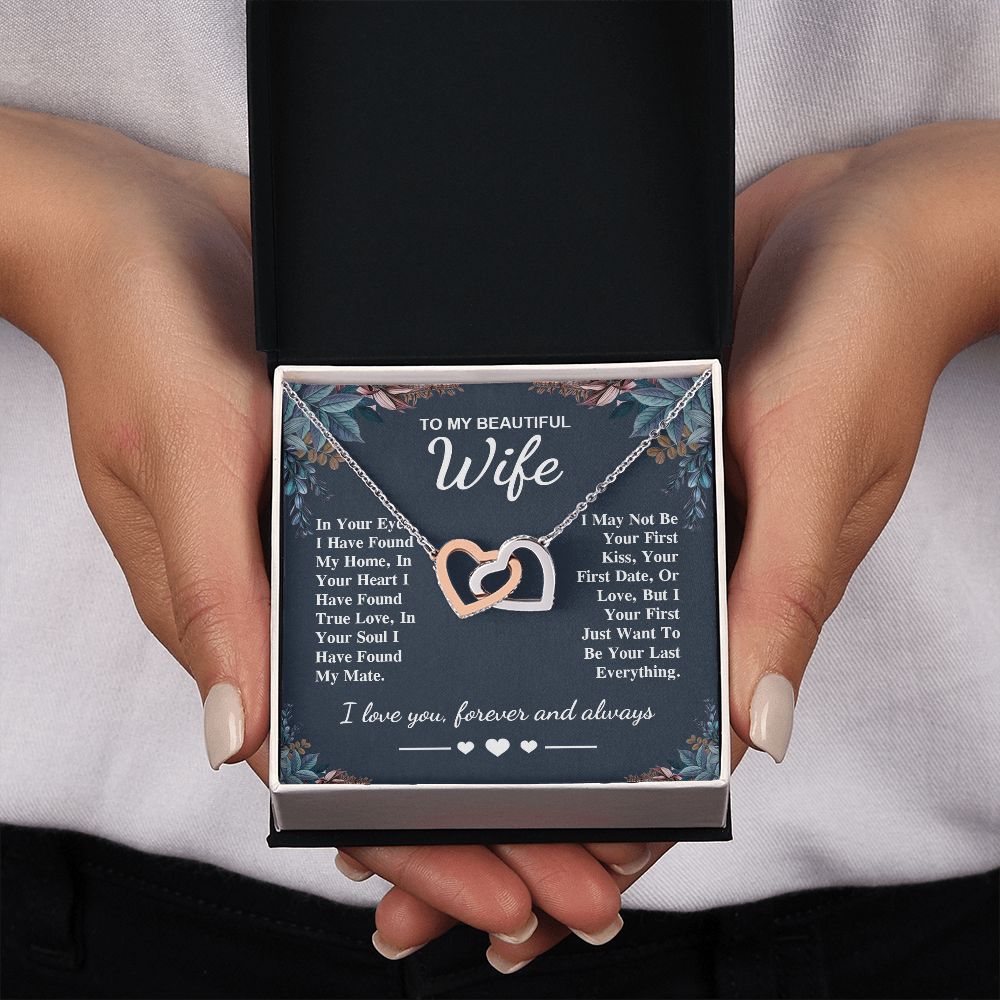 To My Beautiful Wife Necklace Gift, Soulmate for Wife Valentine Gifts from Husband, Birthday for Women, Soulmate Gifts, Message Card and Necklace Gifts Box Gift Box Styles on Birthday, Wedding, Anniversary, Valentine Interlocking Heart