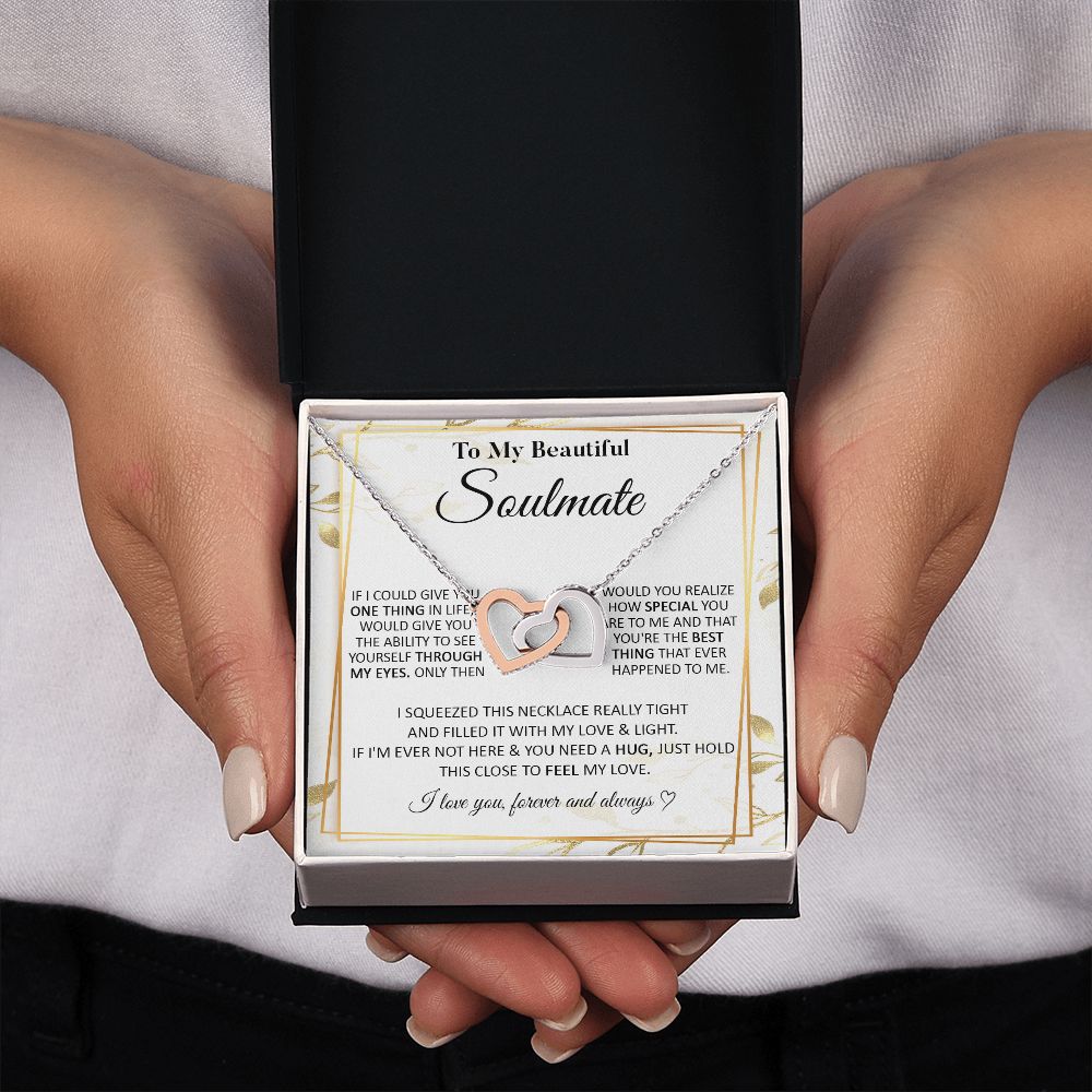 Couples Gifts To My Beautiful Soulmate Necklace From Husband, Wedding Anniversary For Wife From Husband, Wife Wedding From Husband, To My Wife, Necklace Custom Name Message Card and Gift Box Styles on Birthday, Christmas, Wedding, Anniversary Interlocking