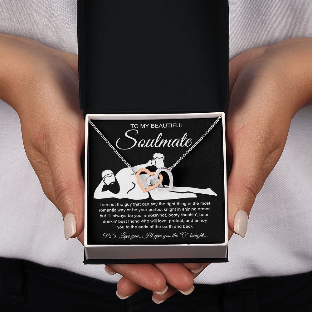 To My Beautiful Soulmate Necklace For Women, Funny Gifts For Girlfriend,Valentine Christmas Presents For Girlfriend, Best Birthday Meaningful Gift Ideas For Wife, Women Romantic Jewelry For Her Anniversary Message Card and Gift Box Styles Interlocking Hea