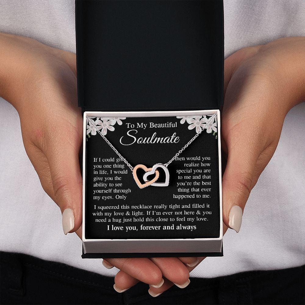 Soulmate Necklace Gift for Her, Soulmate Jewelry, Necklace for Future Wife, Wedding Valentine Jewelry for Wife Necklace Gifts from Husband - Soulmate Gift Necklace with Message Card and Gift Box Interlocking Heart