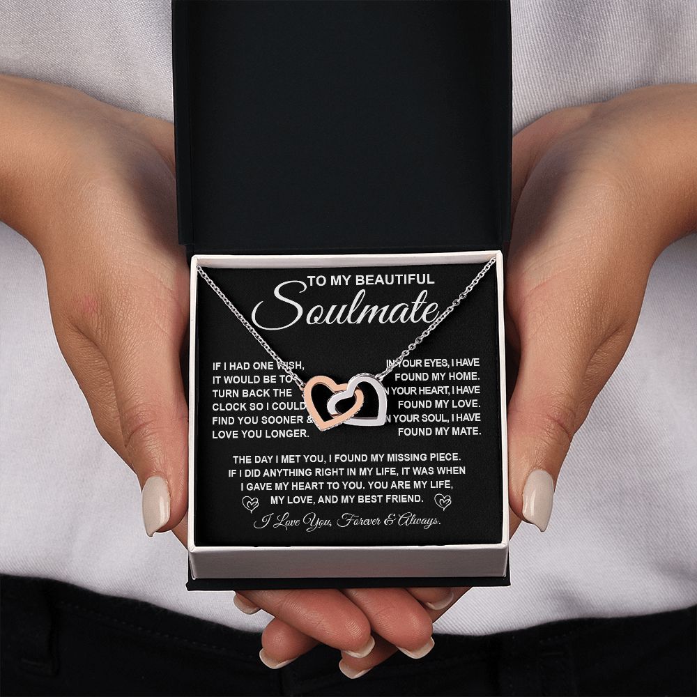To My Beautiful Soulmate Necklace Gift for Her, Soulmate for Wife Birthday Gifts from Husband, Valentine Jewelry for Women, Soulmate Gifts, Message Card and Necklace Gifts Box Gift Box Styles on Birthday, Wedding, Anniversary, Valentine Interlocking Heart