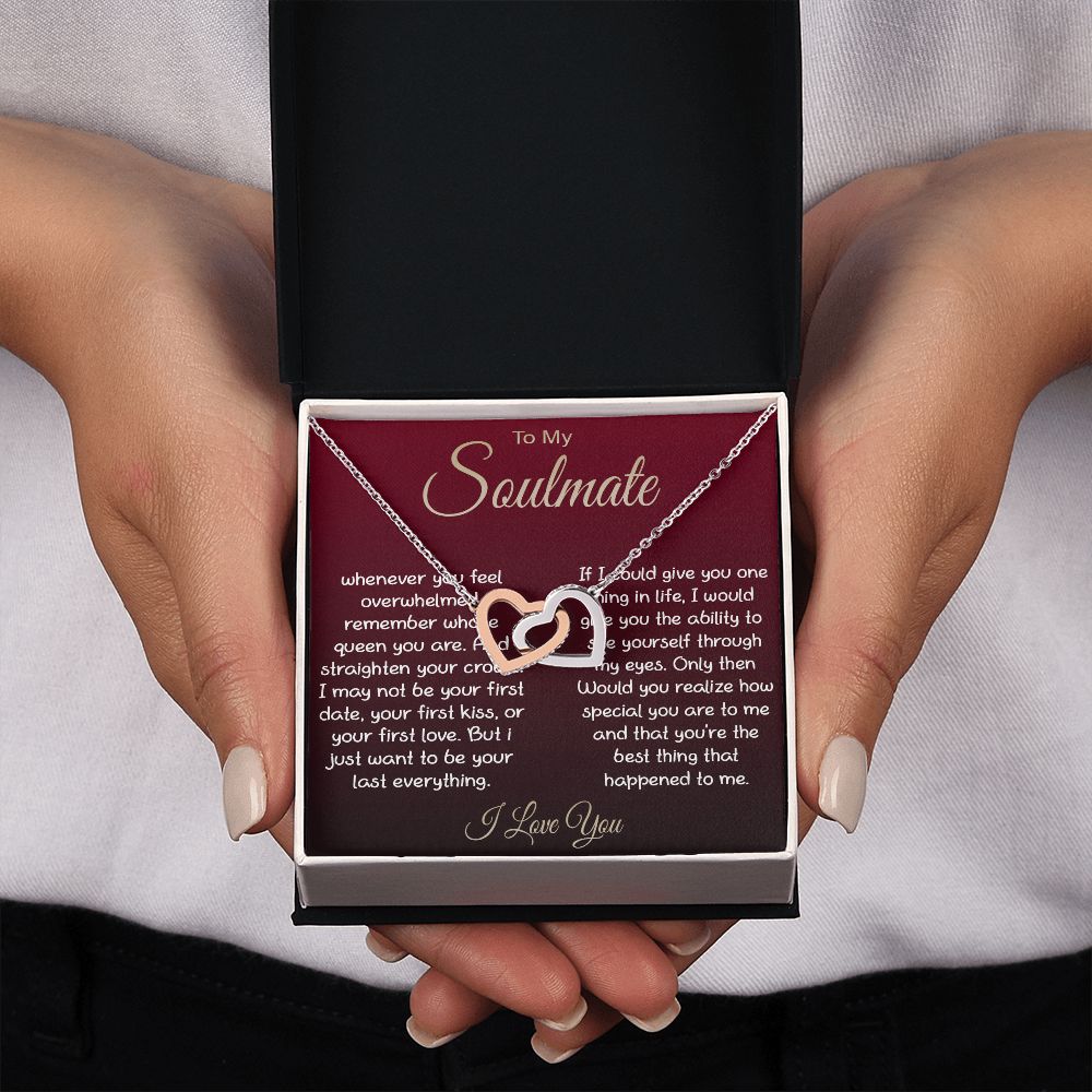 To My Soulmate Necklace For Women, Couple Gifts For Girlfriend, Valentine Christmas Presents For Girlfriend, Valentine Necklace Gifts For Wife, Women Romantic Jewelry For Her Vanlentine Day's Message Card and Gift Box Styles Interlocking Heart