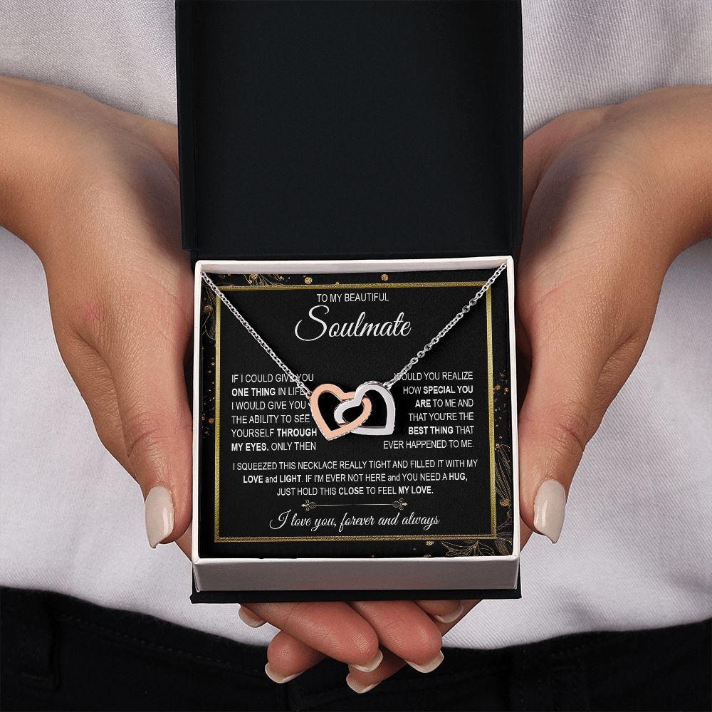 To My Soulmate Necklace for Women, Necklaces For Wife from Husband, Soulmate Necklace to My Future Wife, Necklace For Soulmate with Message Card and Necklace Gift Box Gift Box Styles on Birthday, Christmas, Wedding, Anniversary Interlocking Heart