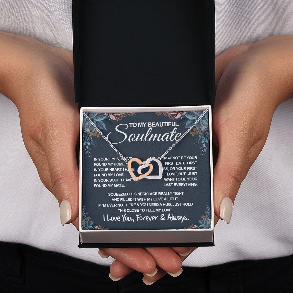 To My Beautiful Soulmate Necklace, Soulmate Jewelry For Women, Wife Necklace From Husband, Wife Wedding Gifts Necklace For Wife, Soulmate Gifts For Her, To My Future Wife Necklace Soulmate Interlocking Heart