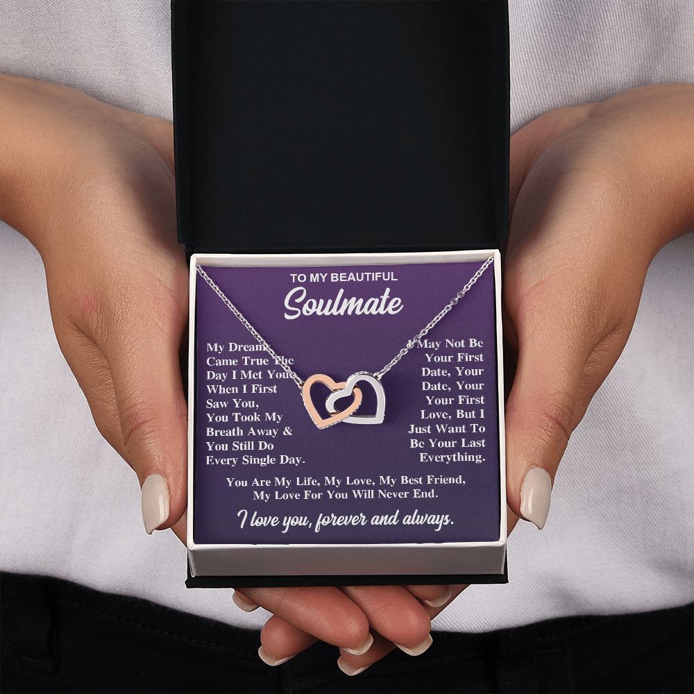 To My Soulmate Necklace Gift for Her, Soulmate Jewelry, Necklaces for Wife from Husband, Valentine To My Wife Necklace, Soulmate Gifts, Necklace Message Card and Gift Box Styles on Birthday, Wedding, Anniversary, Valentine Interlocking Heart