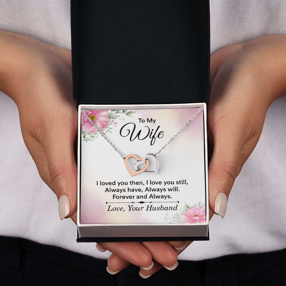 To My Wife Necklace, Wife Necklace, Wife Gift, WIfe Gift From Husband, Happy Anniversary, Meaningful Necklace Message Card and Gift Box Styles on Birthday, Christmas, Anniversary Interlocking Heart