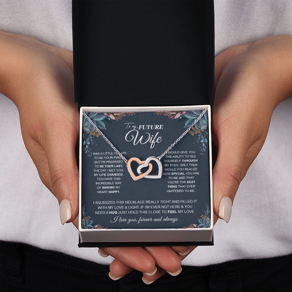 to My Future Wife Necklace Future Wife Gifts, Promise Necklace For Her, Fiance Gifts For Her, Anniversary Birthday Gifts For Future Wife With Message Card Box LED, Soulmate Necklace For Women, To My Wife Necklace Interlocking Heart