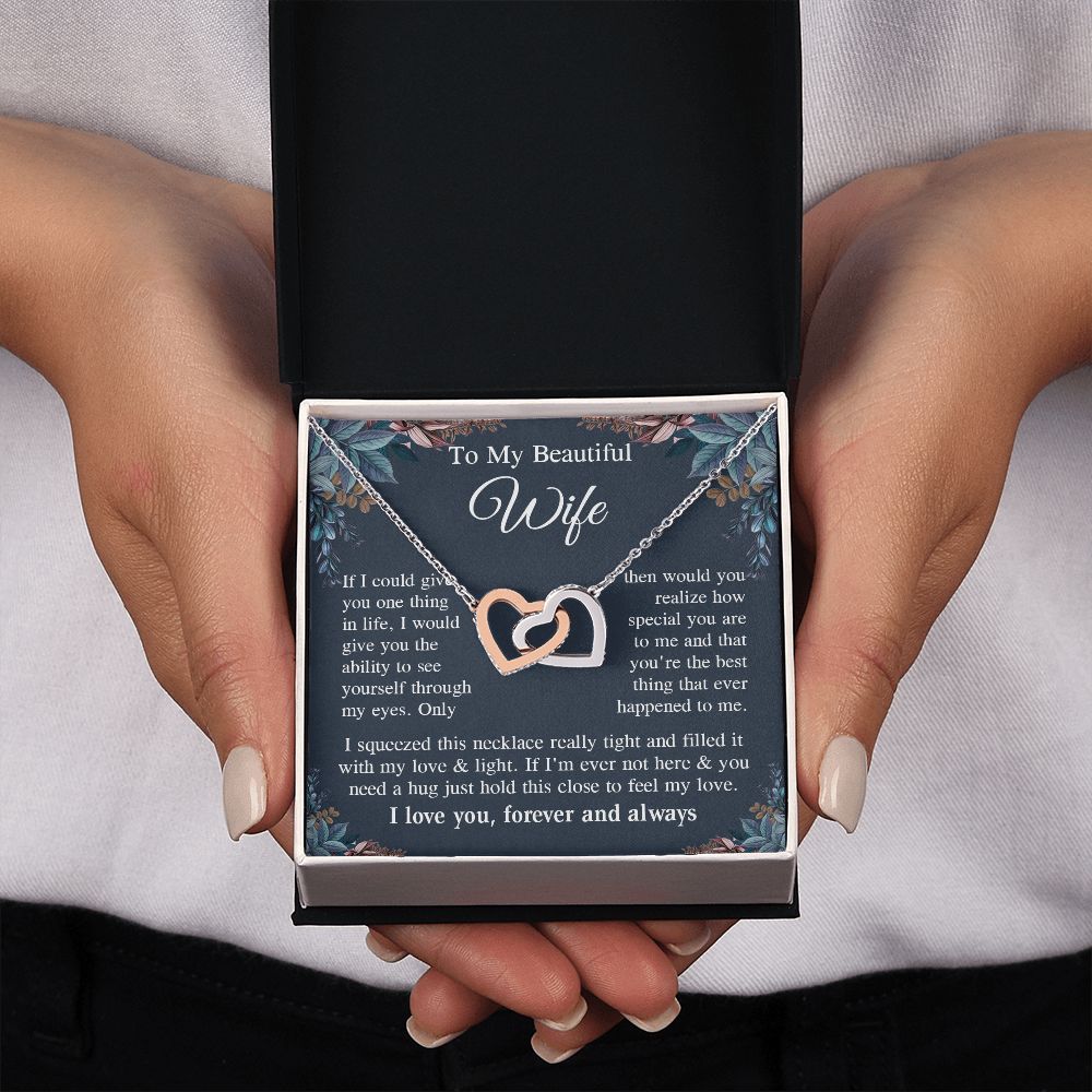 Wife Necklace Gift for Her, Soulmate Jewelry, Necklace for Future Wife, Anniversary Valentine Jewelry for Wife Necklace Gifts from Husband - Soulmate Gift Necklace with Message Card and Gift Box Interlocking Heart