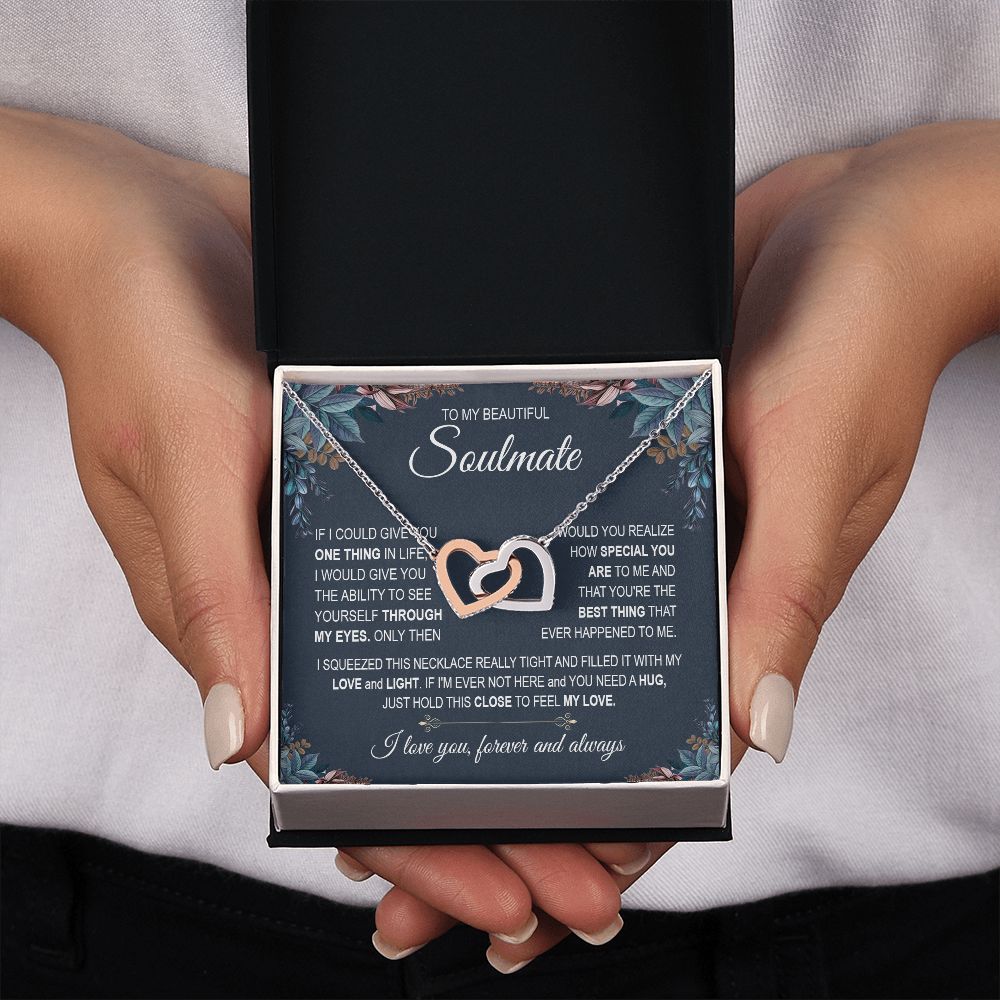 To My Soulmate Necklace Women, Necklaces For Wife from Husband, Soulmate Necklace to My Future Wife, Necklace For Soulmate with Message Card and Necklace Gift Box Gift Box Styles on Birthday, Christmas, Wedding, Anniversary Interlocking Heart
